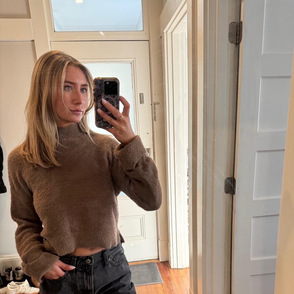Cozy Brown Fuzzy Cropped Sweater